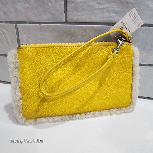 Coach Yellow Leather & Shearling Wristlet. New with tags - Picture 2 of 7